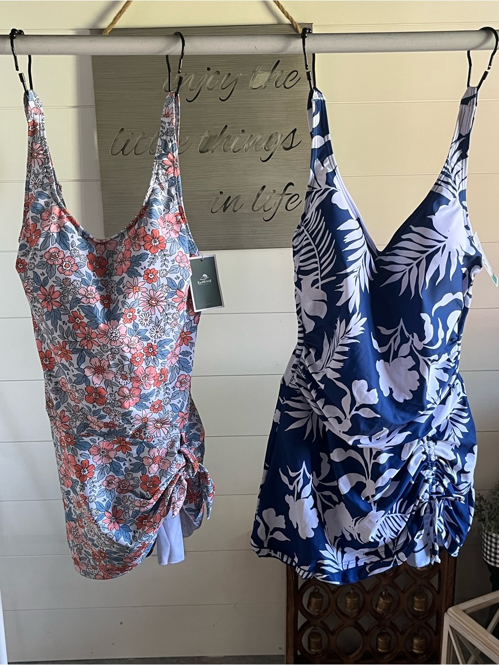 Floral & Navy Ruched One-Piece Swimsuits - Womens Swim One Pieces Cute & Cover!